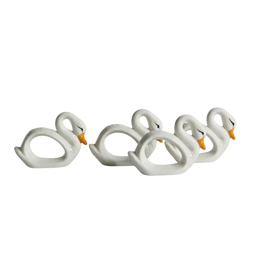 Vintage Porcelain White Swan Napkin Rings, Set of 4 Made in Taiwan